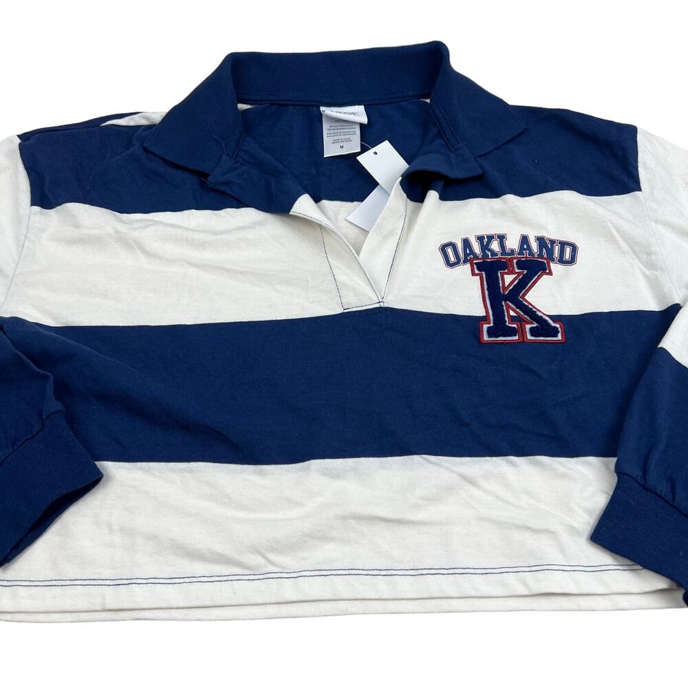 Women's Striped Long Sleeve Oakland Graphic Polo T-Shirt - Size Medium - NWT